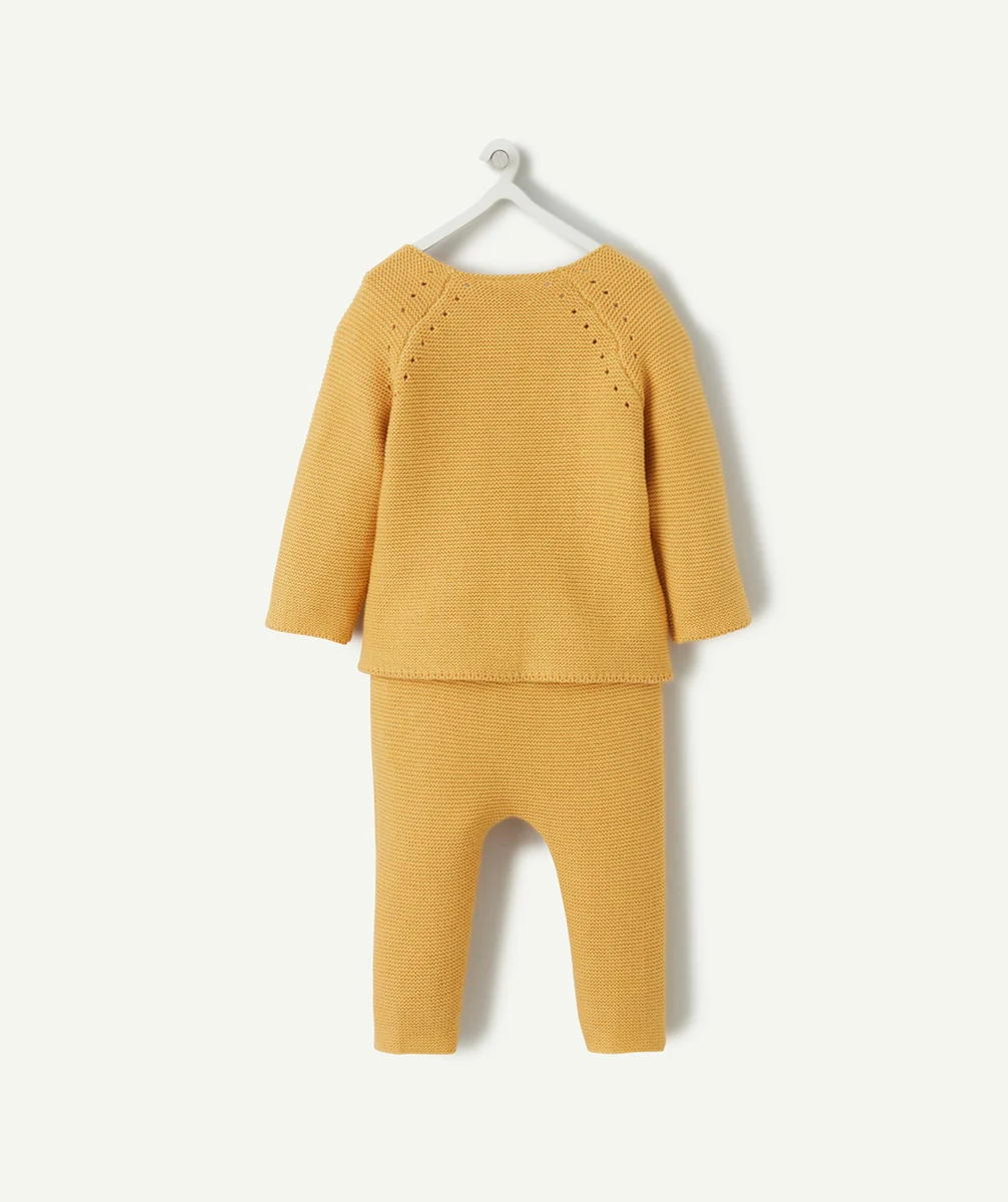 ENSEMBLE EN MAILLE DE COTON BIO JAUNE