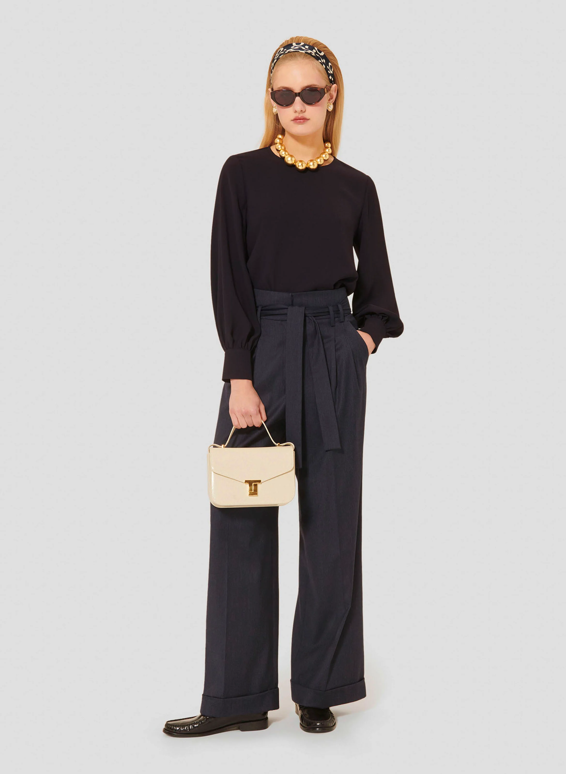 PIA - Pantalon large taille haute en fibres recyclées | Bleu