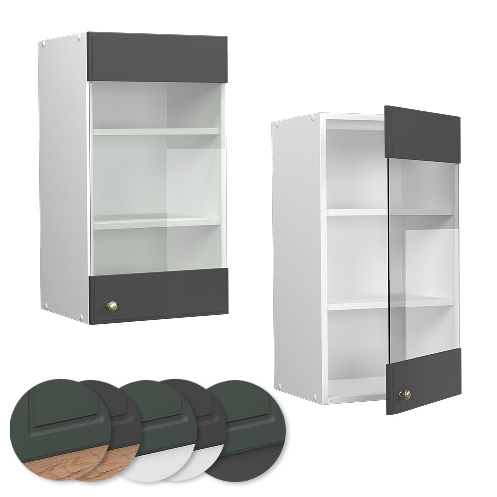 Vicco Hängeglasschrank Küchenschrank Küchenmöbel Fame-Line Weiß Anthrazit-Gold Landhaus 40 cm Küche Einbauküche Hängeschrank Glasschrank Drehtür Einlegeboden Küchenzeile