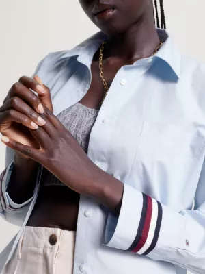 Camisa cropped oversized com listras globais