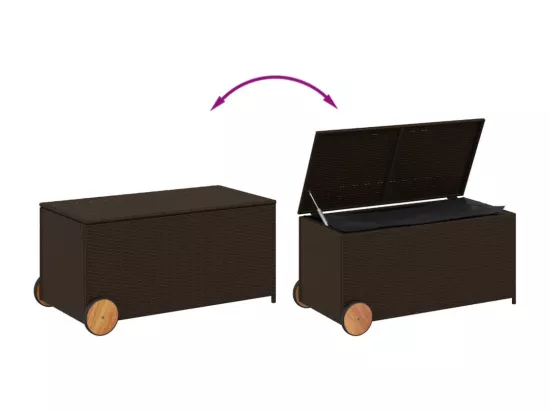 Boîte de rangement de jardin et roues marron 190L poly rotin