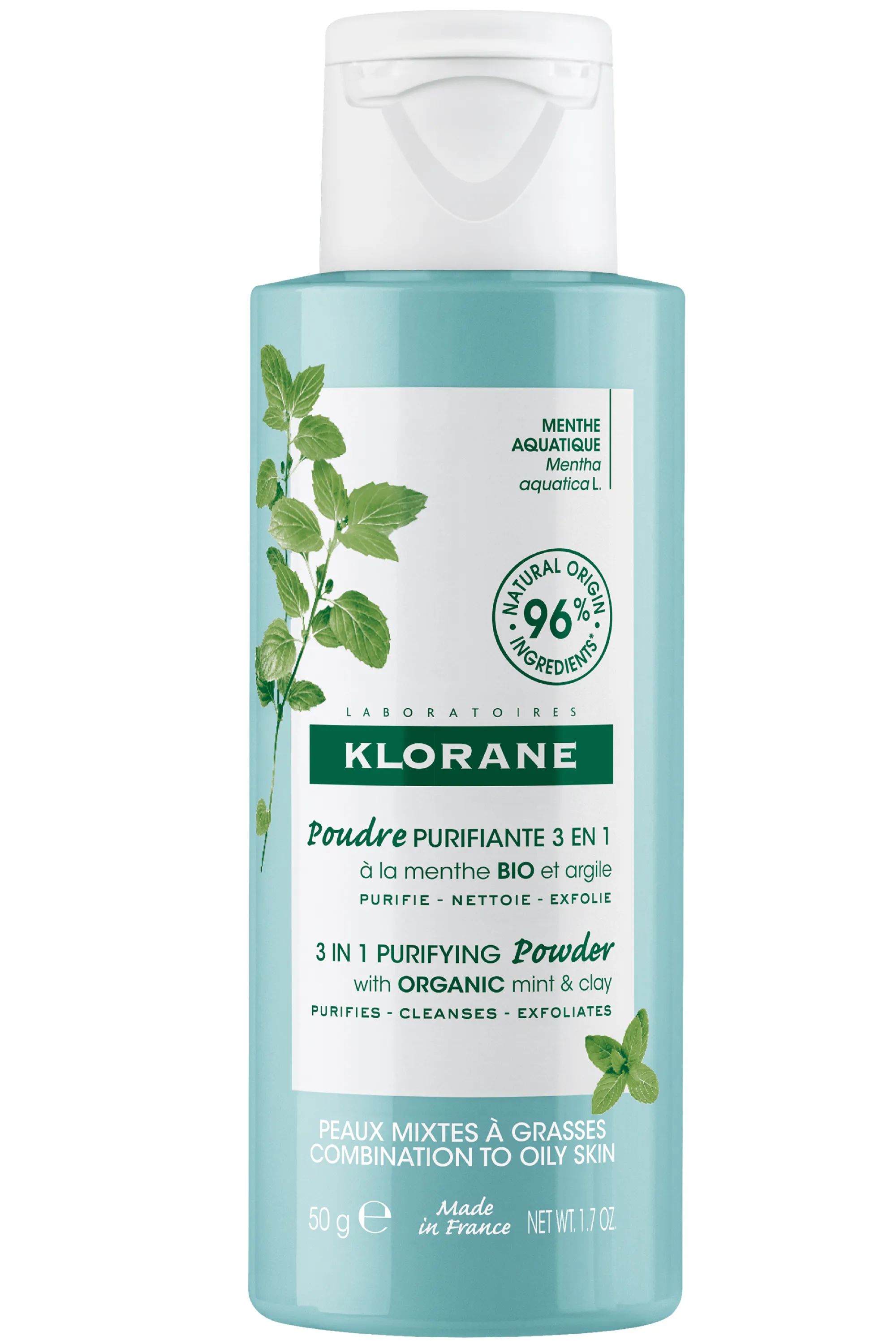 Klorane Poudre Purifiante 3 en 1 à la Menthe aquatique bio-50 g