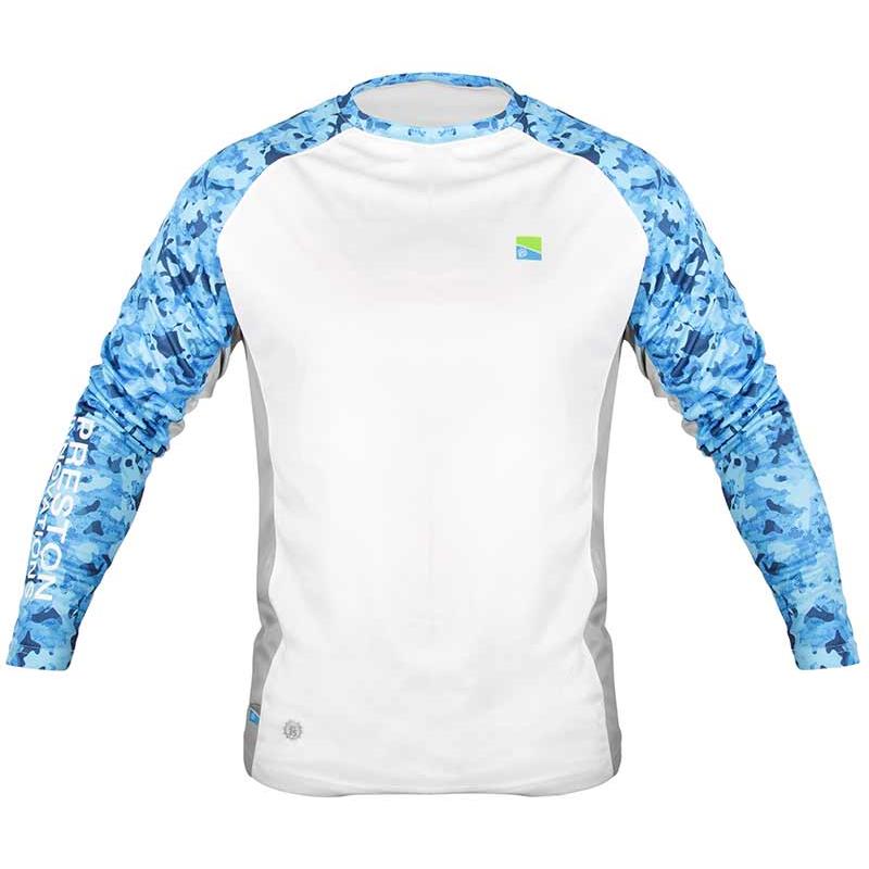 Tee Shirt Manches Longues Homme Preston Innovations Performance Sun Shirt Upf-35 - Blanc/Bleu