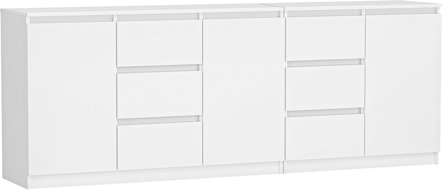 CDF modernes Kommodenset Costa (3 Türen, 6 Schubladen) | Farbe: Weiß | Schrank für Dokumente, Kleinteile | Ideal für Wohnzimmer, Schlafzimmer, Kinder-, Jugendzimmer und Büro | Einlegeböden