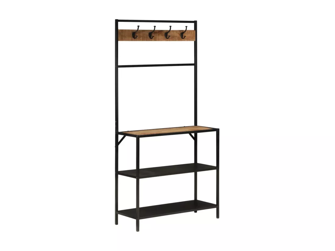 Porte-manteau 90x35x180 cm bois de manguier et fer