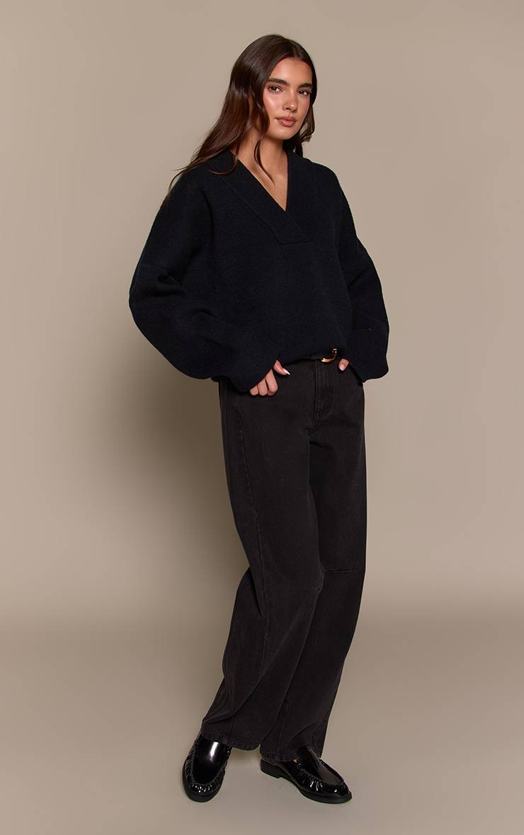 Noir Jean Barrel Taille Basse Avec Détails De Coutures