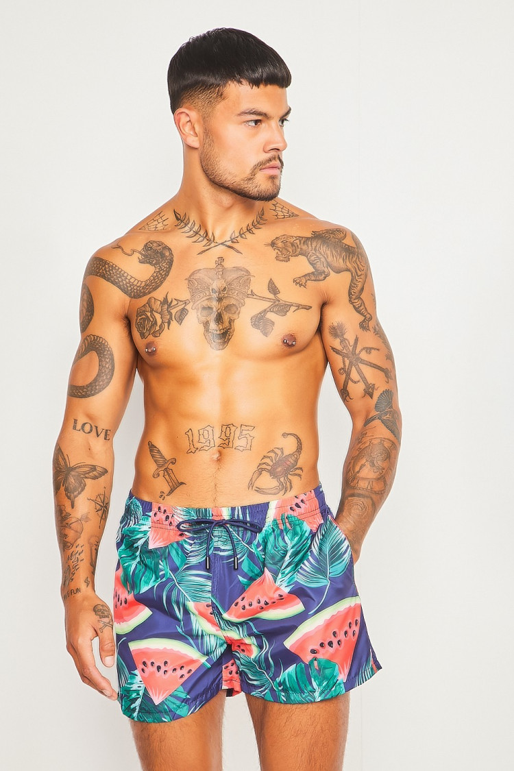 Short de bain bleu marine à motif pastèques