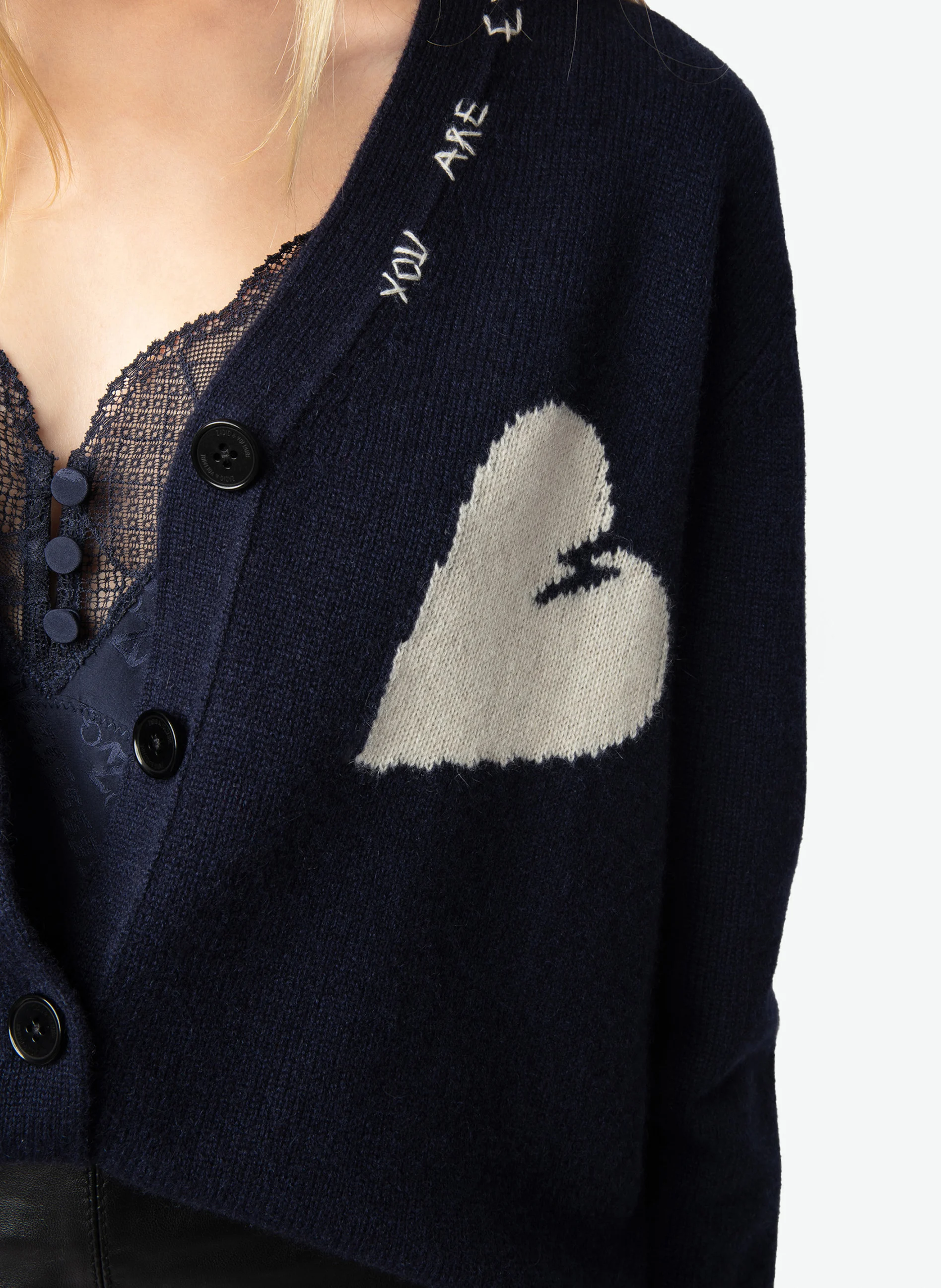 TRAVIA - Cardigan brodé en cachemire | Bleu