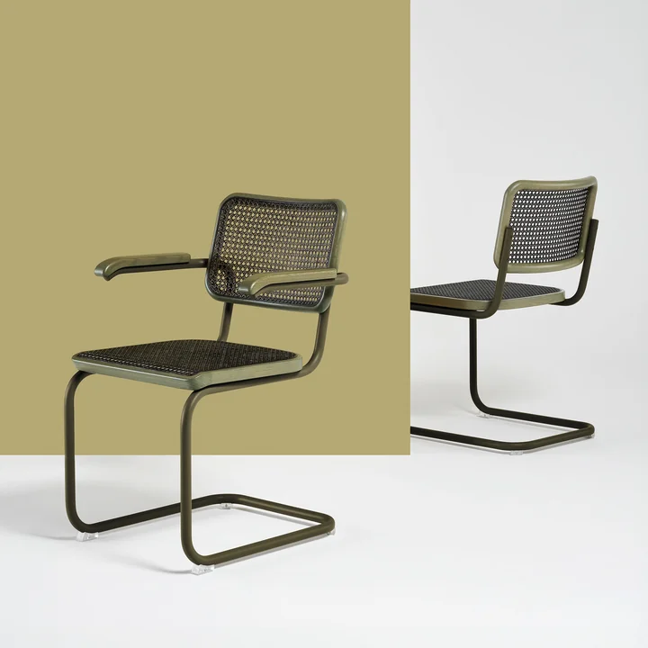 Thonet - S 32 N Stuhl, Chrom / Nussbaum geölt / Netzbespannung schwarz (Pure Materials)
