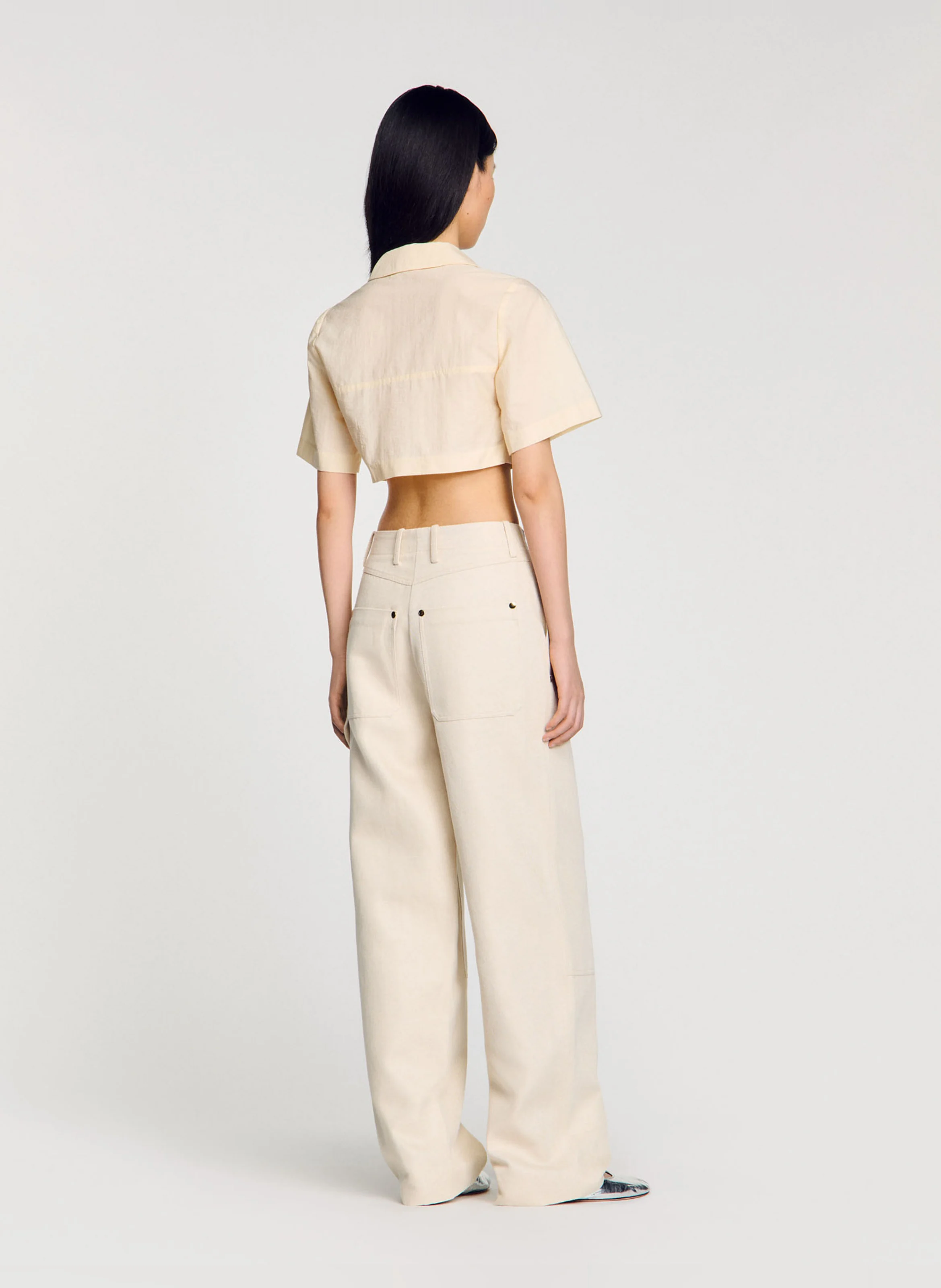 Chemise ajustée col classique en coton mélangé | Blanc