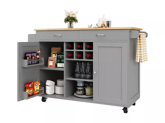 Desserte de cuisine moderne avec espace de rangement et veinure de bois couleur gris anthracite
