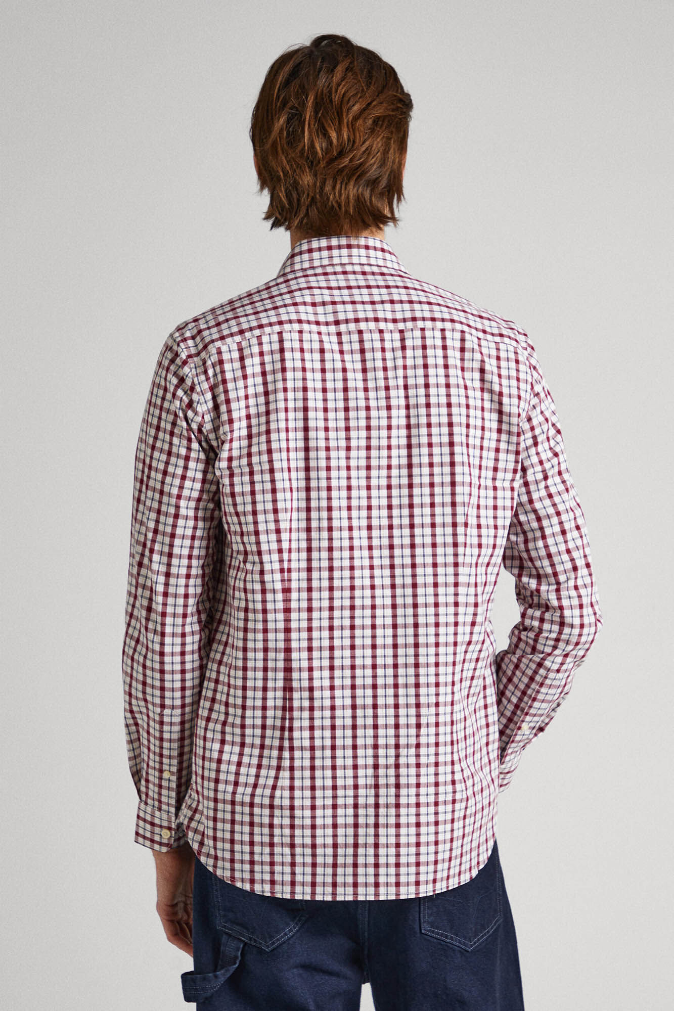 Camisa xadrez de popeline, corte slim.