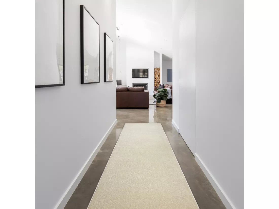 Tapis de couloir KARMEL plaine, une couleur blanc 80x500 cm