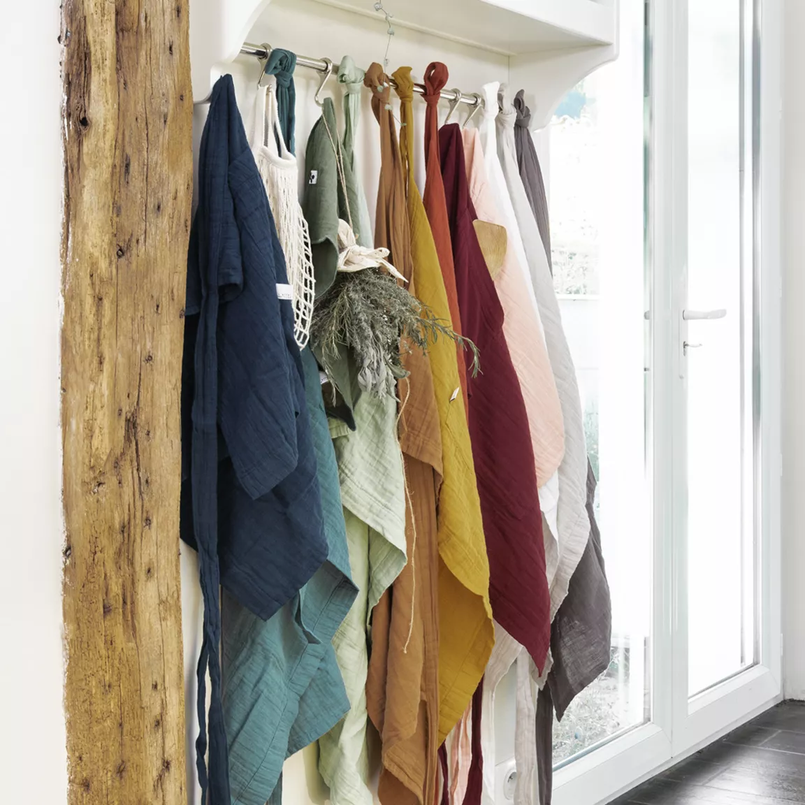 Tablier avec poches gaze de coton Gaïa Vert eucalyptus