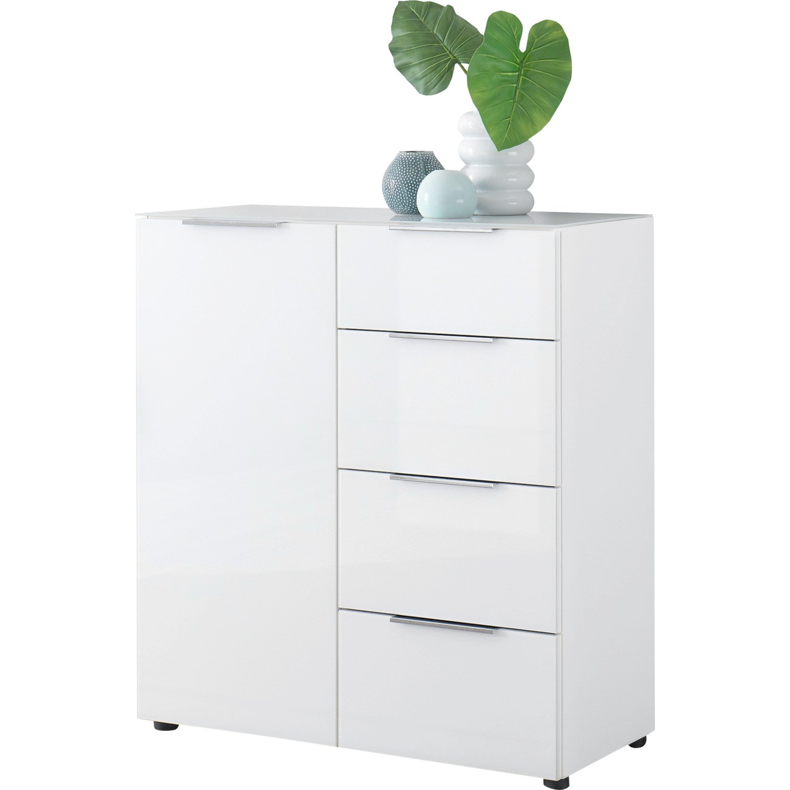 Kommode Santo, Spanplatte Glas weiss, 90 x 99 x 40 cm