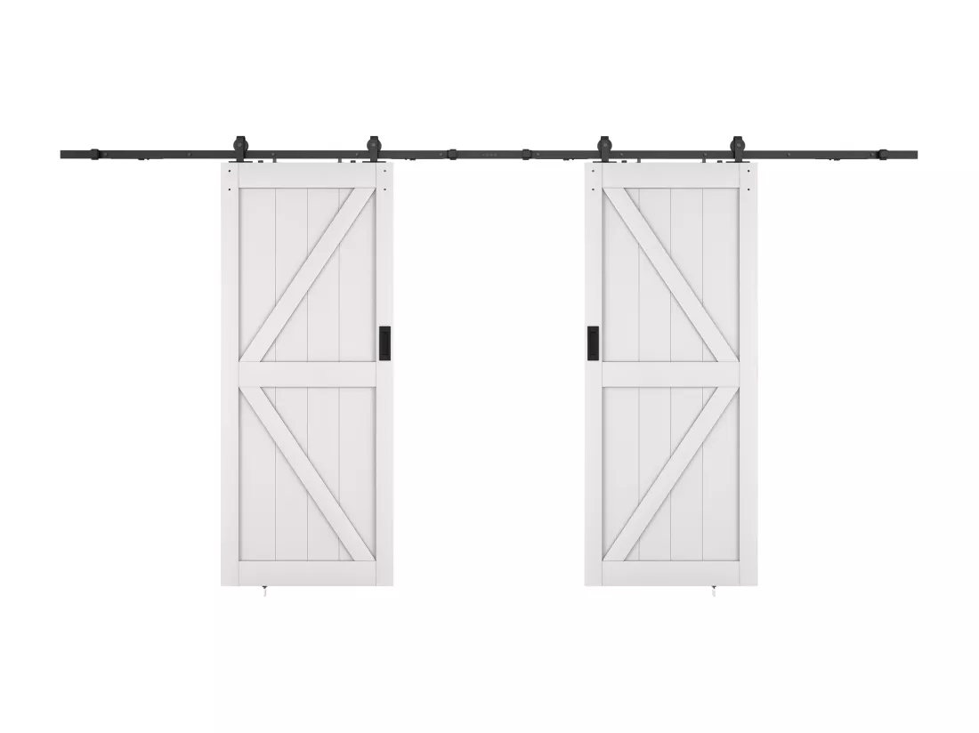 Porte coulissante double avec système en applique - Bois et MDF - blanc - 2 x H205 x 93 cm - NEFARA