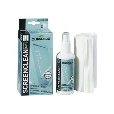 Durable Screenclean set - kit de nettoyage (spray 125 ml + 20 ligettes absorbantes) pour écrans et surfaces vitrées