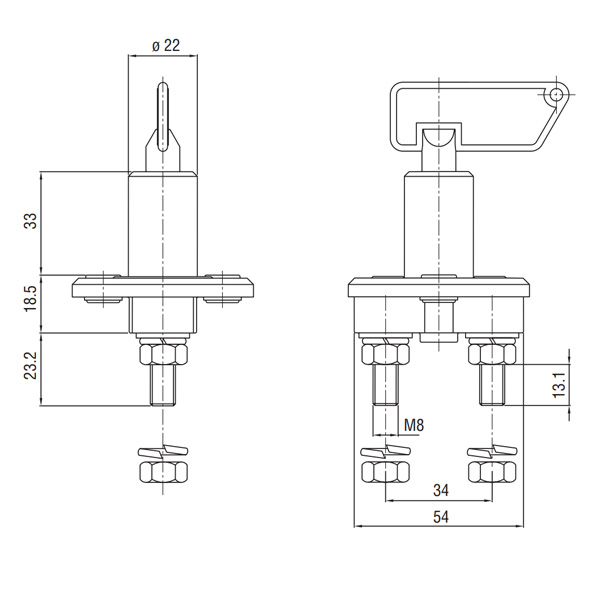 Coupe batterie 24V à câble 100A avec clé