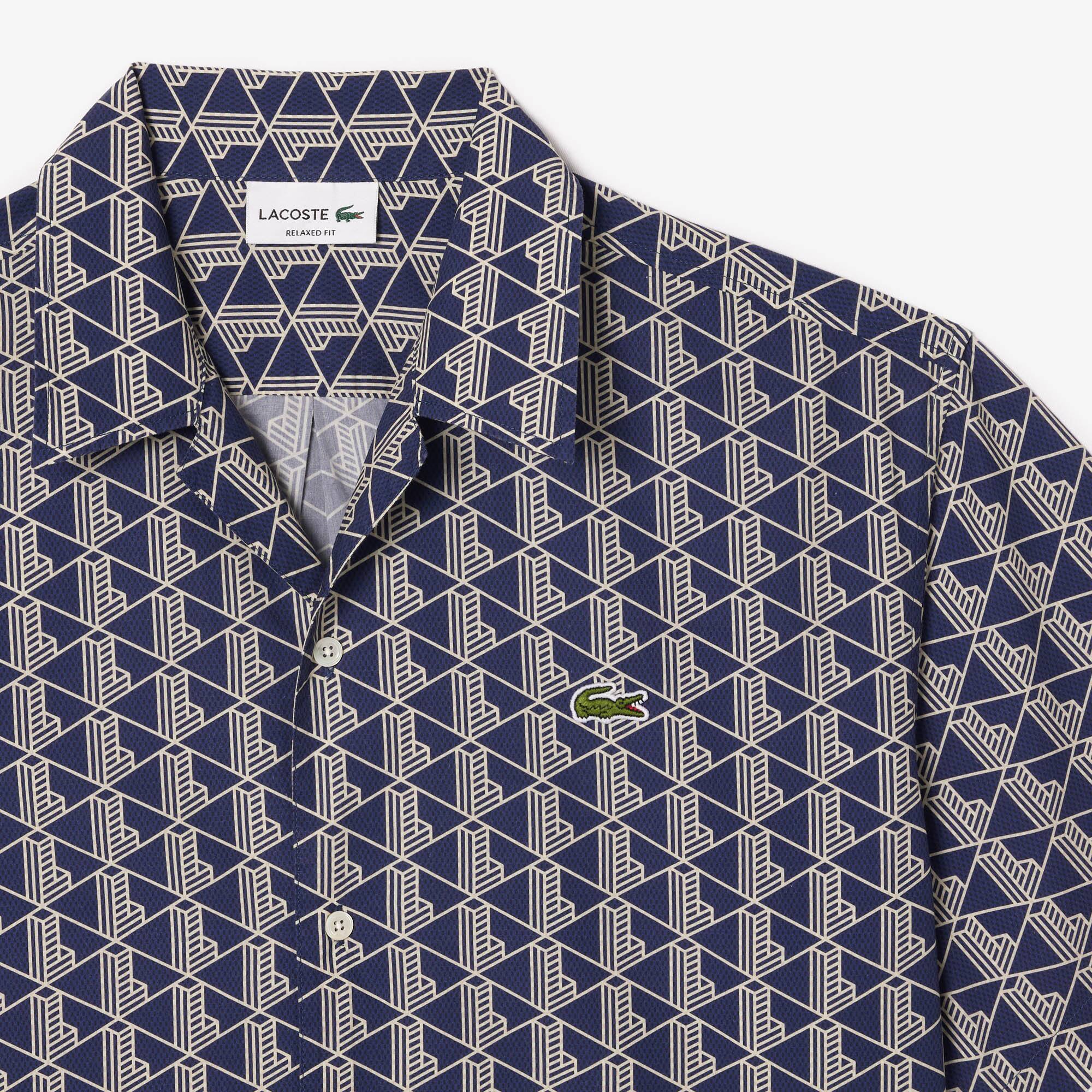 Chemise manches courtes imprimé monogramme Manches Courtes - Bleu - Lacoste - Homme