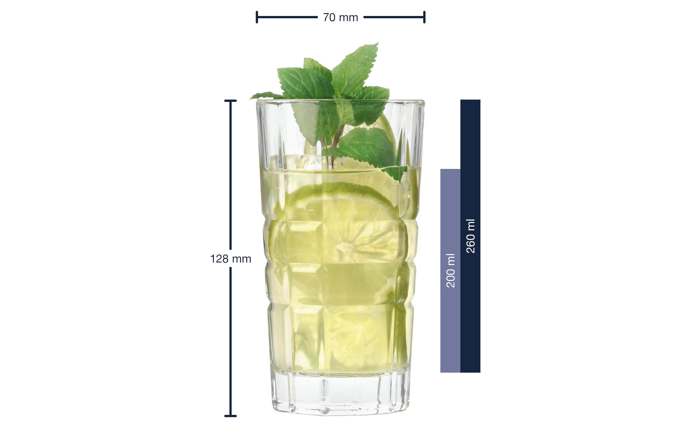 Longdrinkglas Spiritii 260 ml, 4 Stück, TransparentKlassischer Kelch im Facettenstil