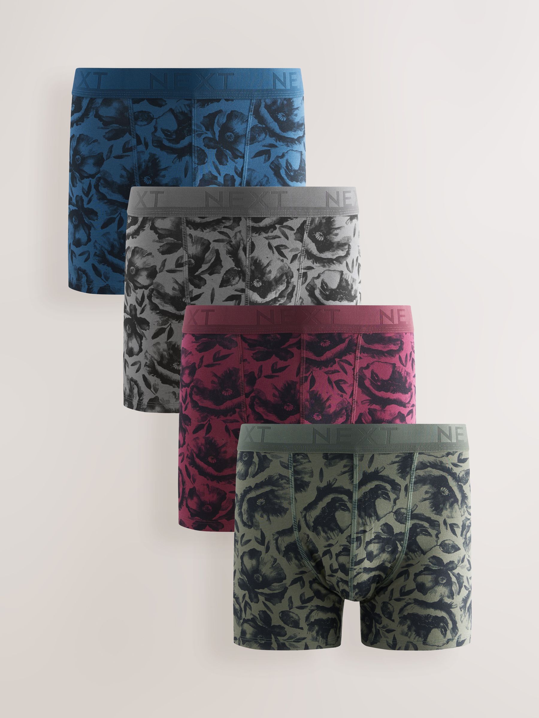 Groen/rood/blauw bloemen - Verpakking van 4 - Boxershorts