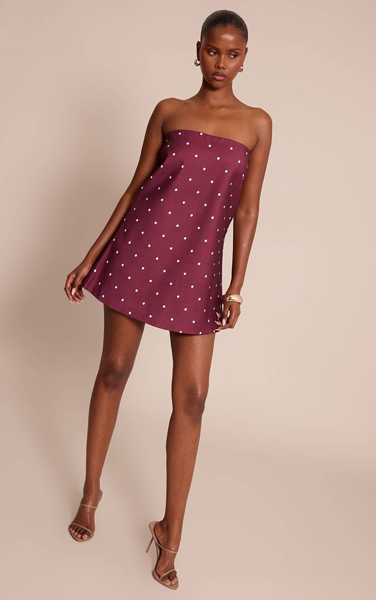 Rouge Bordeaux Robe Droite Imprimée À Pois