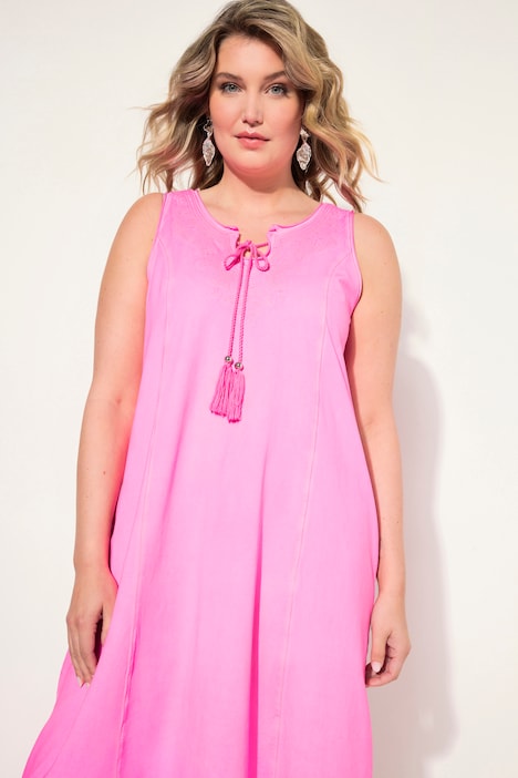Jerseykleid, A-Linie, cold dyed, Lochstickerei, ärmellos