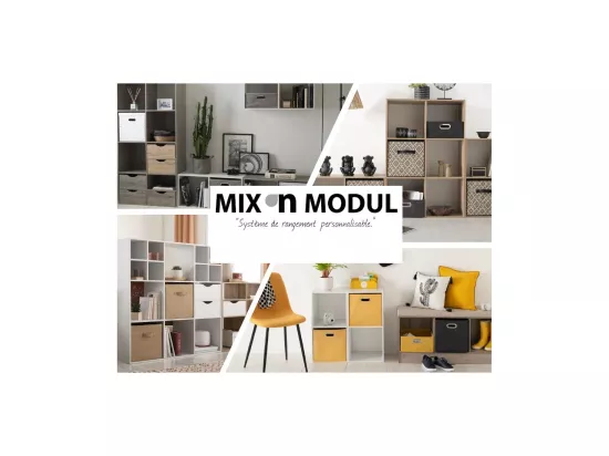 Meuble Étagère 3 cases de rangement effet chêne gris H 100.5 cm