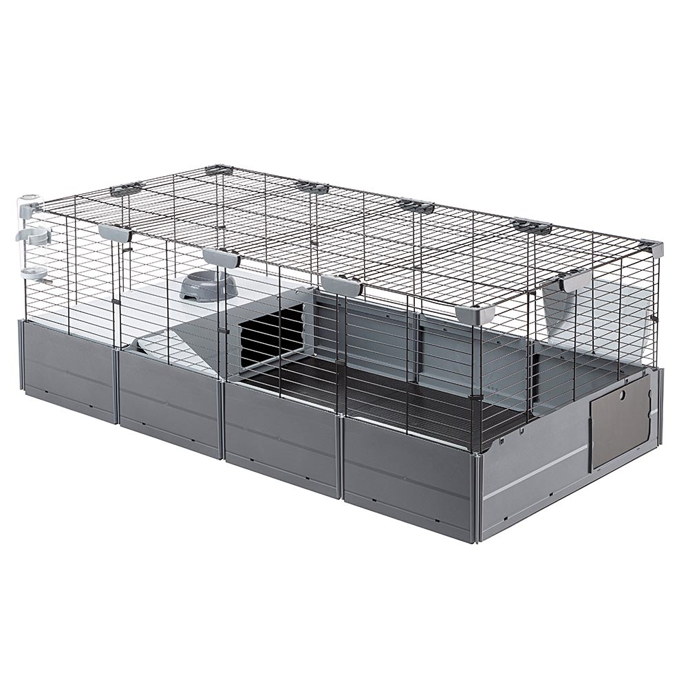 Cage modulable pour lapins cochons d'inde multipla maxi, en grillage métallique et plastique recyclé, avec accessoires