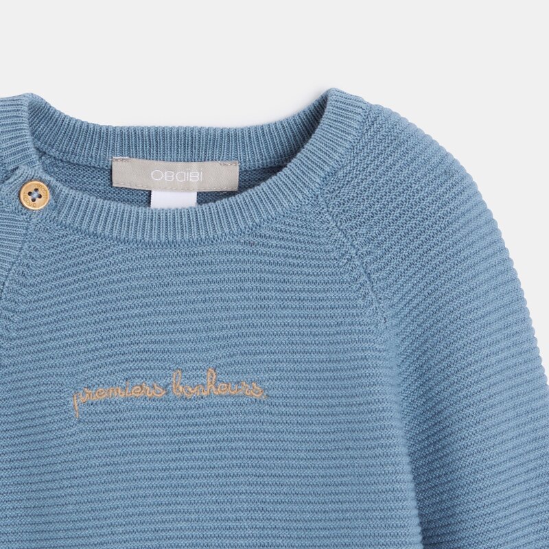 Combinaison longue maille tricot bleu bébé garçon Bleu