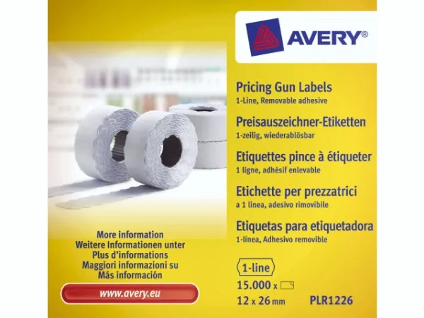 Prisetiket Avery PLR1226 hvid 26x12 mm aftagelige - (15.000 etiketter)