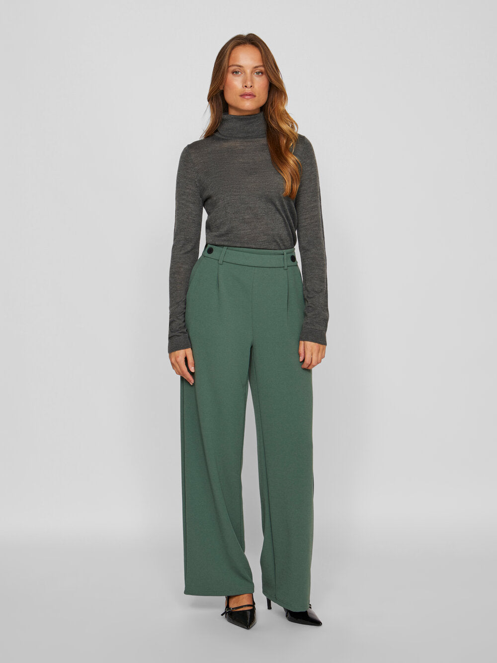 Vila  Vimerina L/S Rollneck striktrøje - Dark Grey Melange