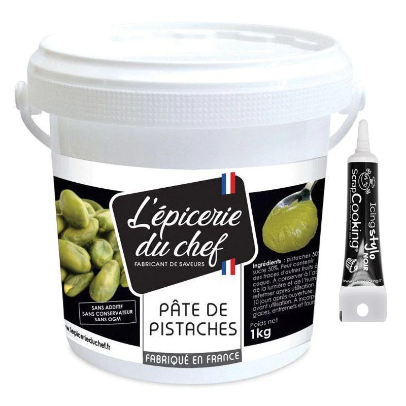 Pâte de pistache 1 kg + Stylo de glaçage noir Scrapcooking