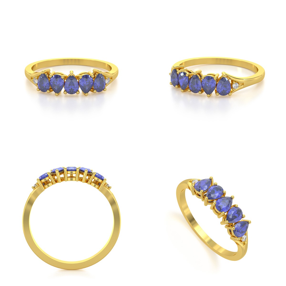 Bague ADEN Or 585 Jaune Tanzanite et diamants 1.74grs