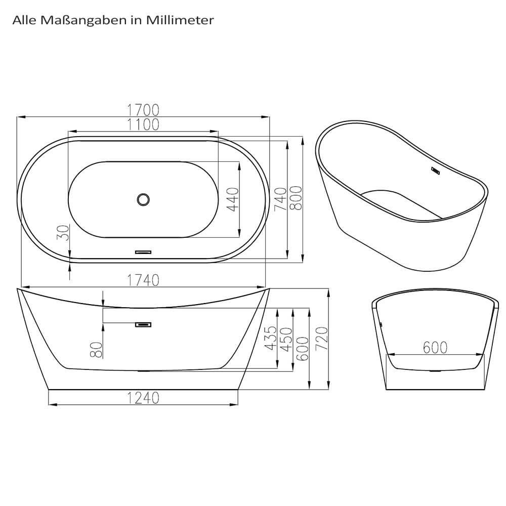 Home Deluxe Badewanne Ovalo, freistehend