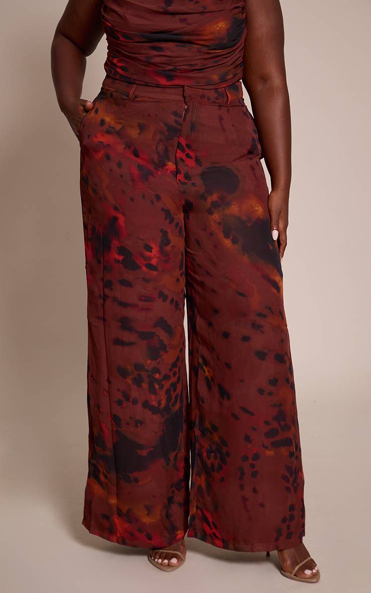 Marron Pantalon Large Taille Haute En Mousseline Grande Taille