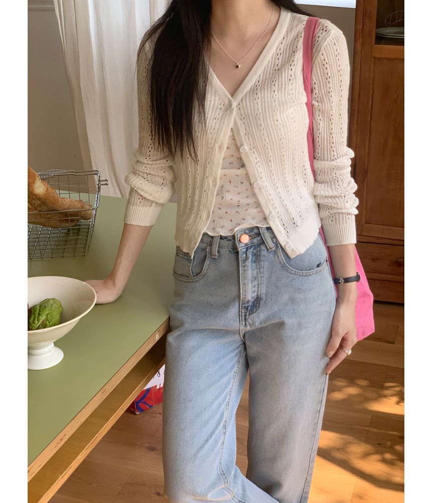 Jesong - Effen pointelle gebreid vest