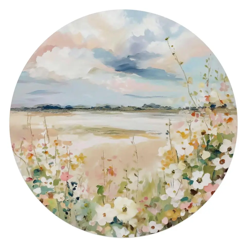Glasschilderij Lente horizon - Ø 70cm - Beige