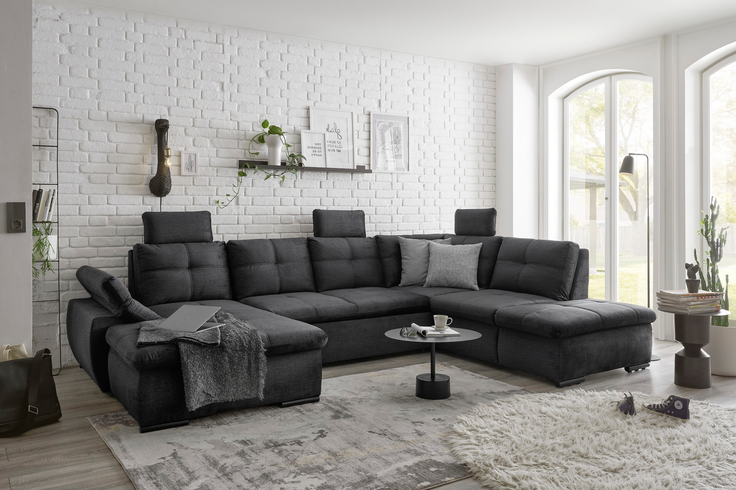 ED EXCITING DESIGN Wohnlandschaft »Alija U-Form« mit Bettfunktion, Bettkasten, Armteilverstellung & Kopfstützen