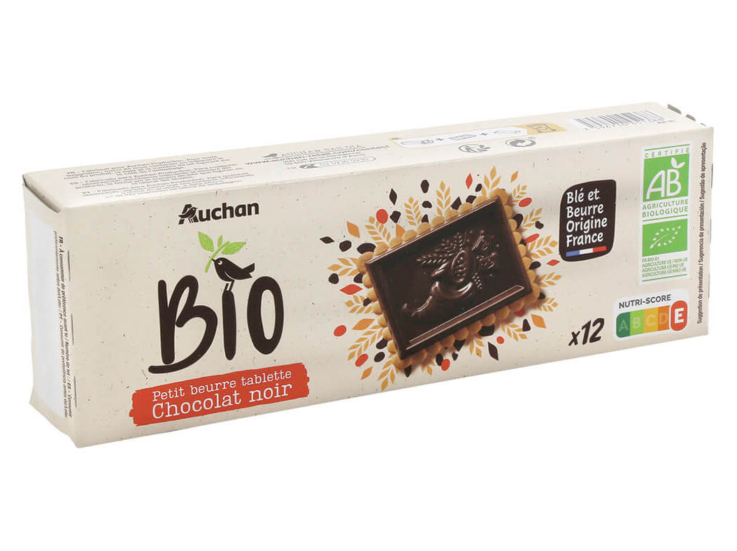 BOLACHA AUCHAN MANTEIGA BIO COB COM CHOCOLATE PRETO 150G