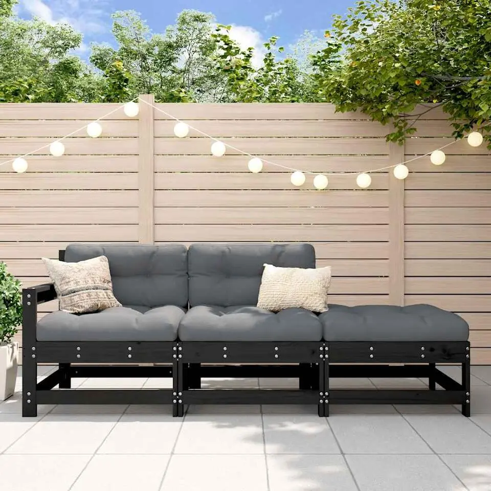 vidaXL - Loungeset - Zwart - Hout - 3 stuks - Met kussens