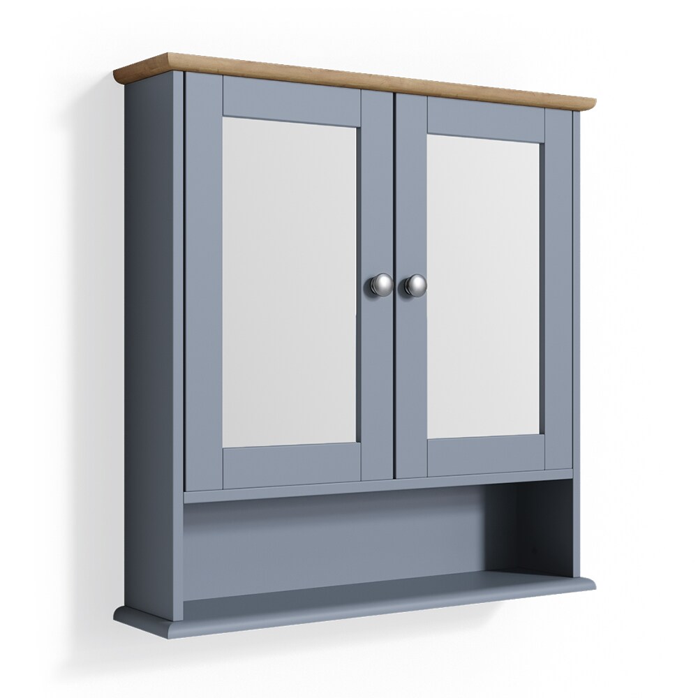 Vicco Wandspiegel Bianco Grau Badspiegel mit Ablage 2 Türen 58x56cm Hängespiegel Spiegel für Badezimmer im Landhausstil