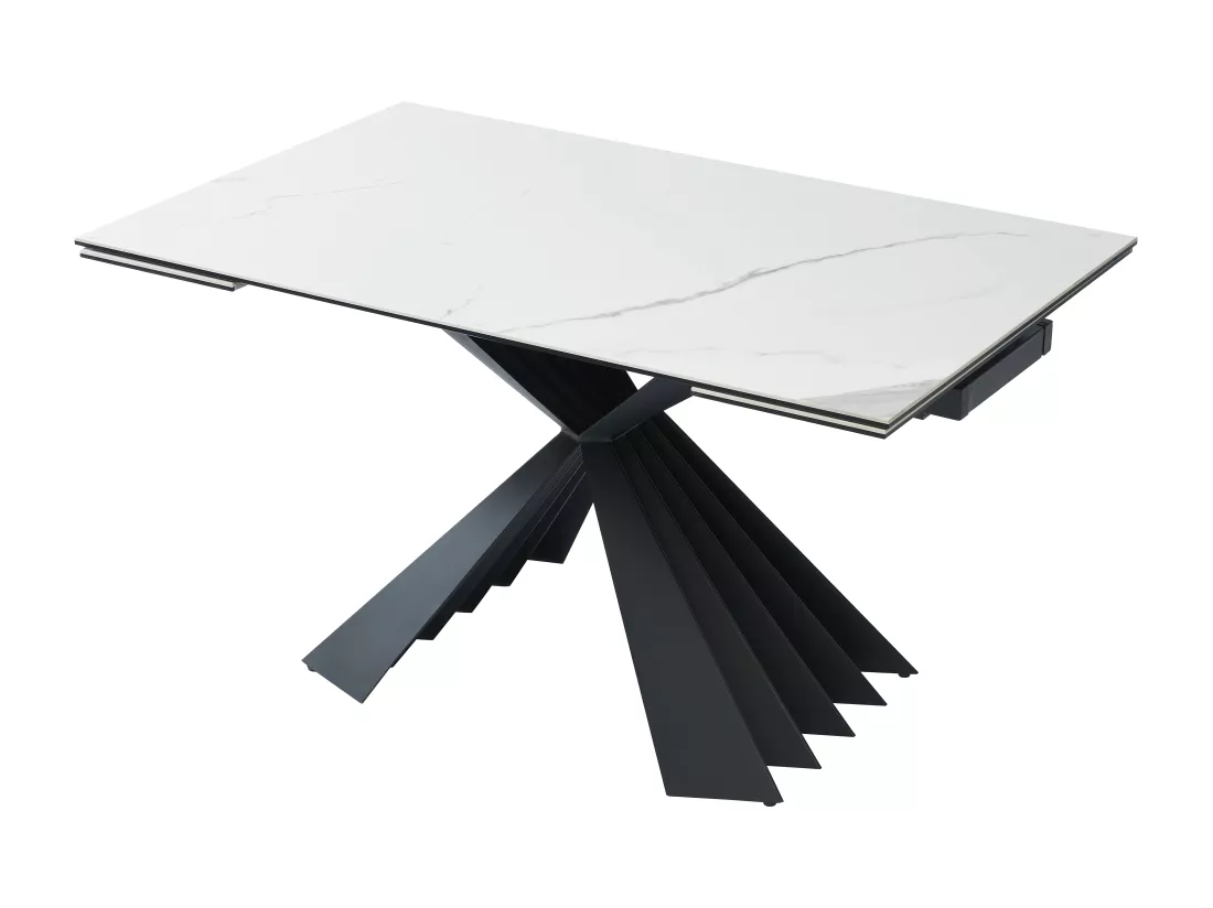 Table à manger extensible 4 à 8 personnes en céramique et métal - Effet marbre blanc et noir - BEKIM de Pascal MORABITO