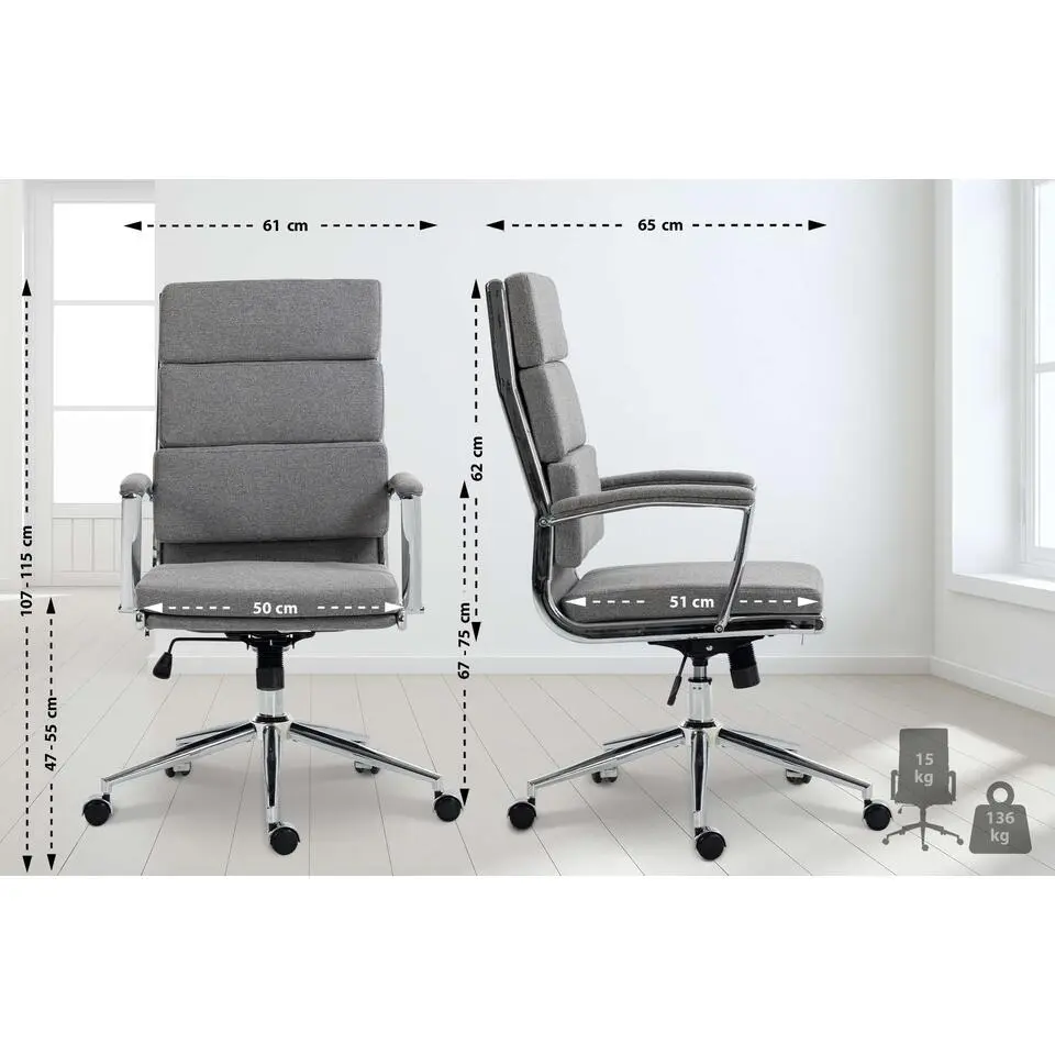 CLP Bureaustoel Cleveland chroom Frame - Stof - grijs