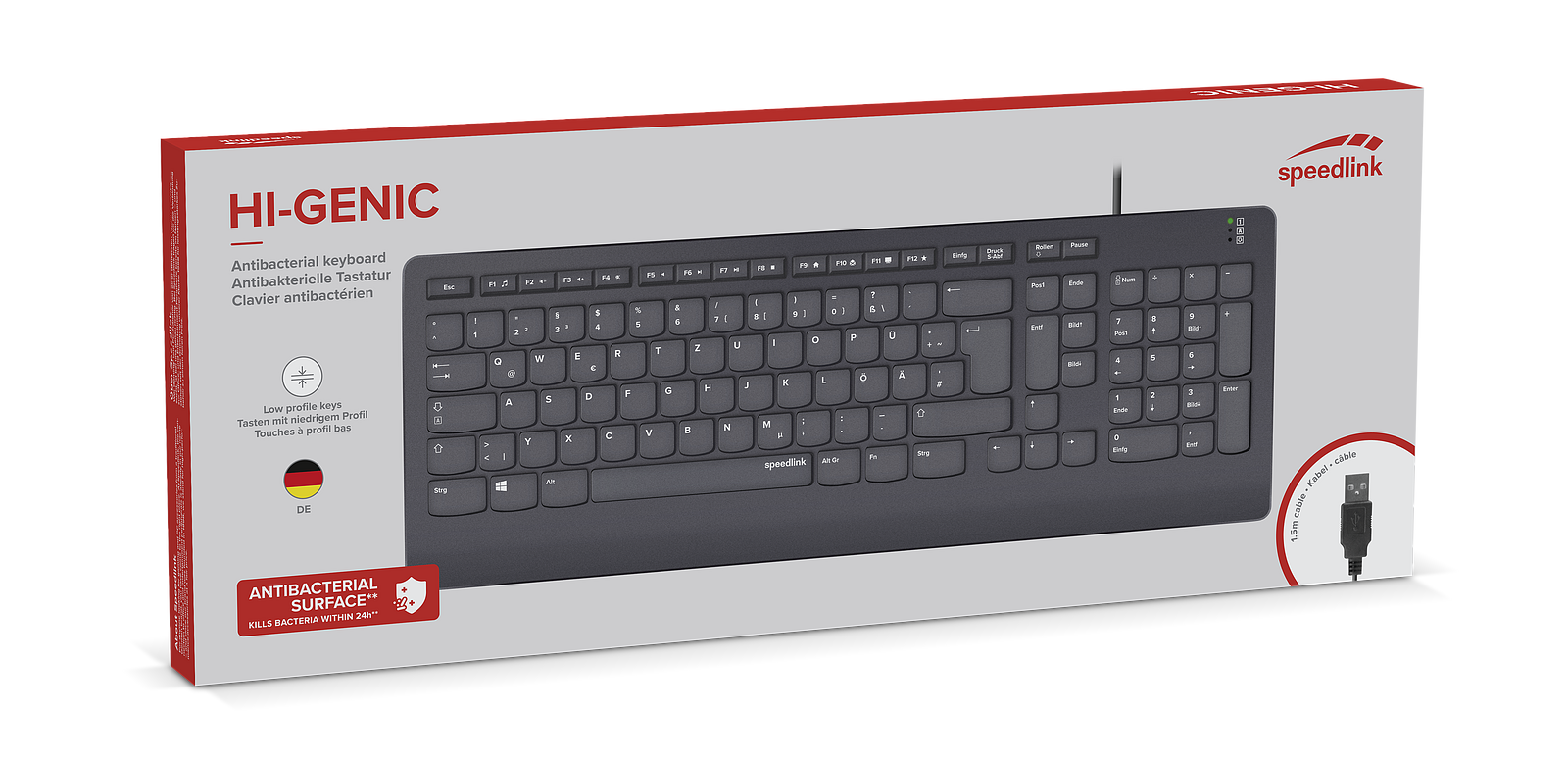 SPEEDLINK HI-GENIC Antibacterial Keyboard, black - DE Layout