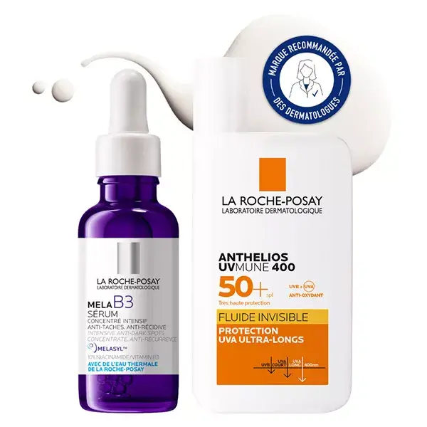 Rotina Anti-Manchas La Roche-Posay Mela B3 Serum 30ml e Protetor Solar Facial Anthelios UVMune 400 FPS 50+ com Perfume 50ml