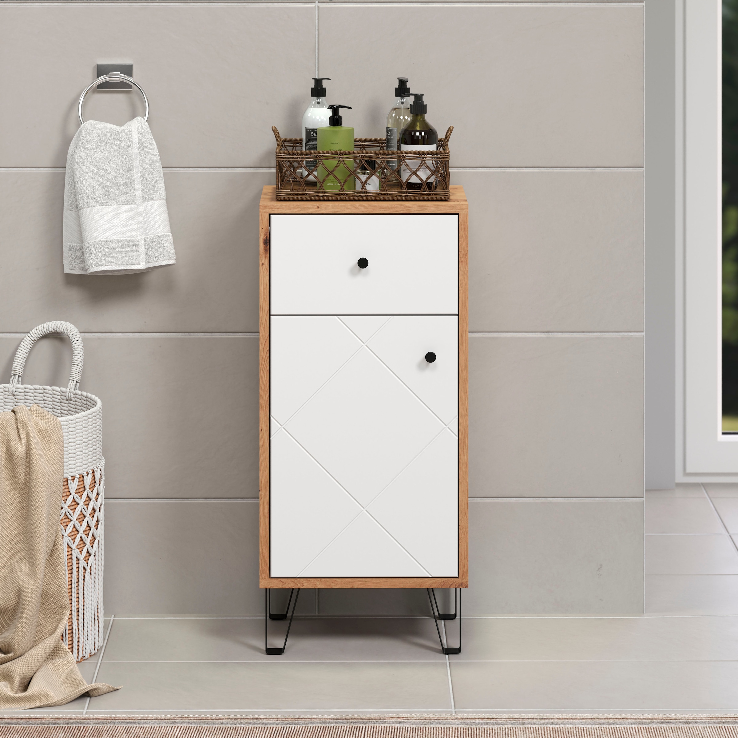 PLACES OF STYLE Unterschrank »Tarragona« 1 Stk. tlg. Badezimmerschrank mit Fräsungen in Rautenoptik in Weiss matt