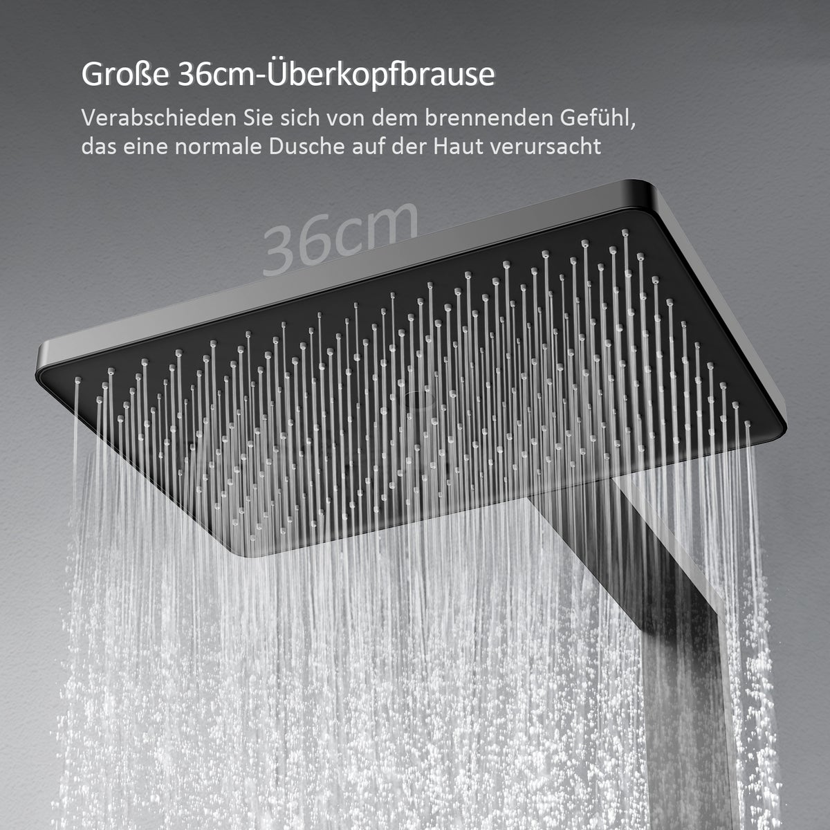 EMKE Douchesysteem Design Doucheset met Thermostaat 38°C, Regendouche, Watervaluitloop, 3 Straalsoorten, Handdouche, Grote Plank, KTW Gecertificeerd, Mat Zwart