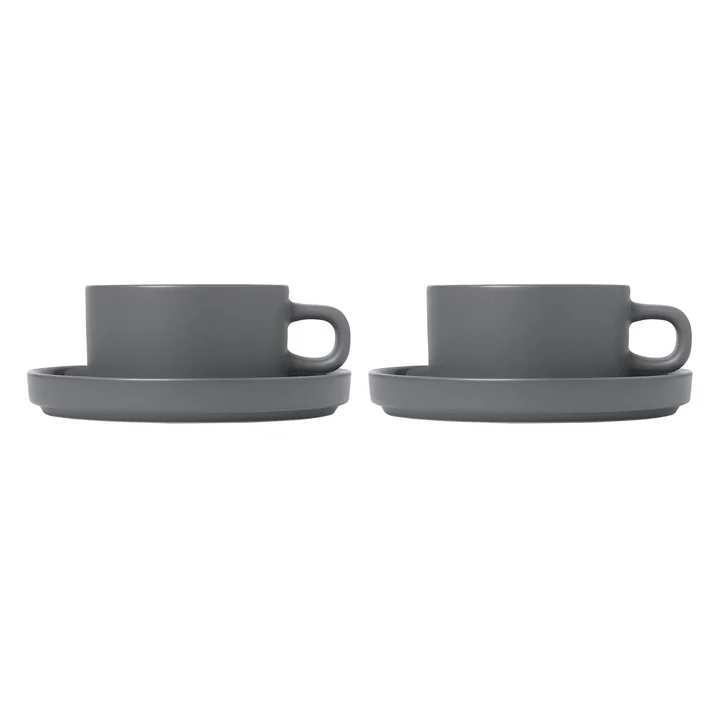 Blomus - Pilar Teetasse mit Untertasse, pewter (4-tlg.)