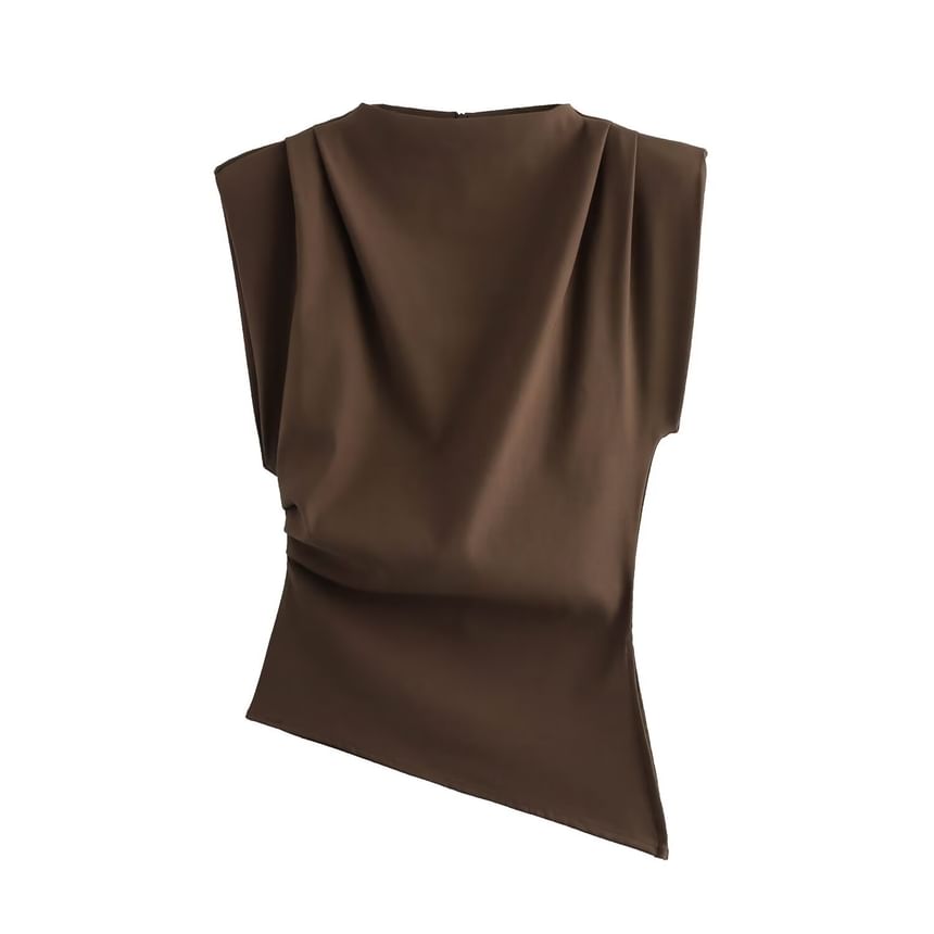 Cumulys - Mouwloze top met geplooide hals en effen asymmetrische zoom
